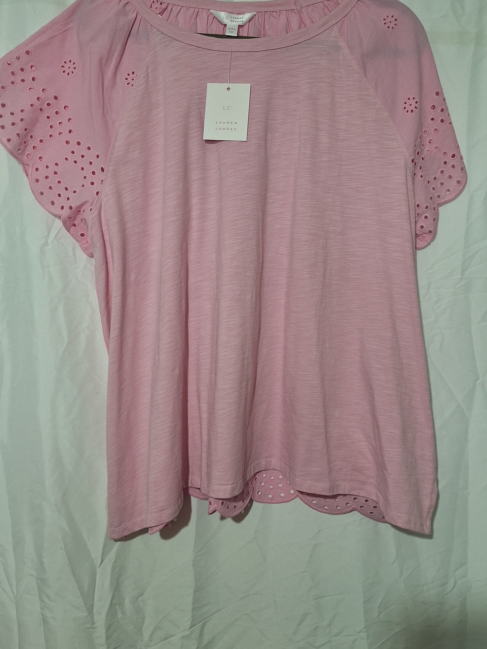 LC Lauren Conrad Light Pink Eyelet-Trim Short Sleeve Tee